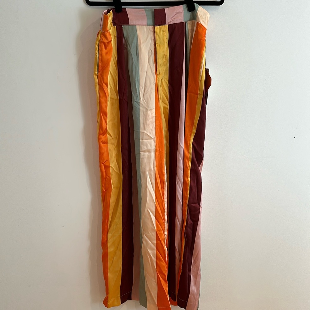 NWT Mixed Vertical Stripe Print Wide Leg Pants - Fe Noel x Target Orange/Brown
